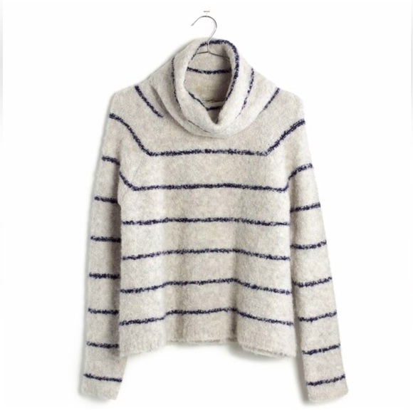 Madewell Roundtrip Stripe Turtleneck Sweater in Hthr Cloud | Wool Blend | Sz M - Picture 3 of 8
